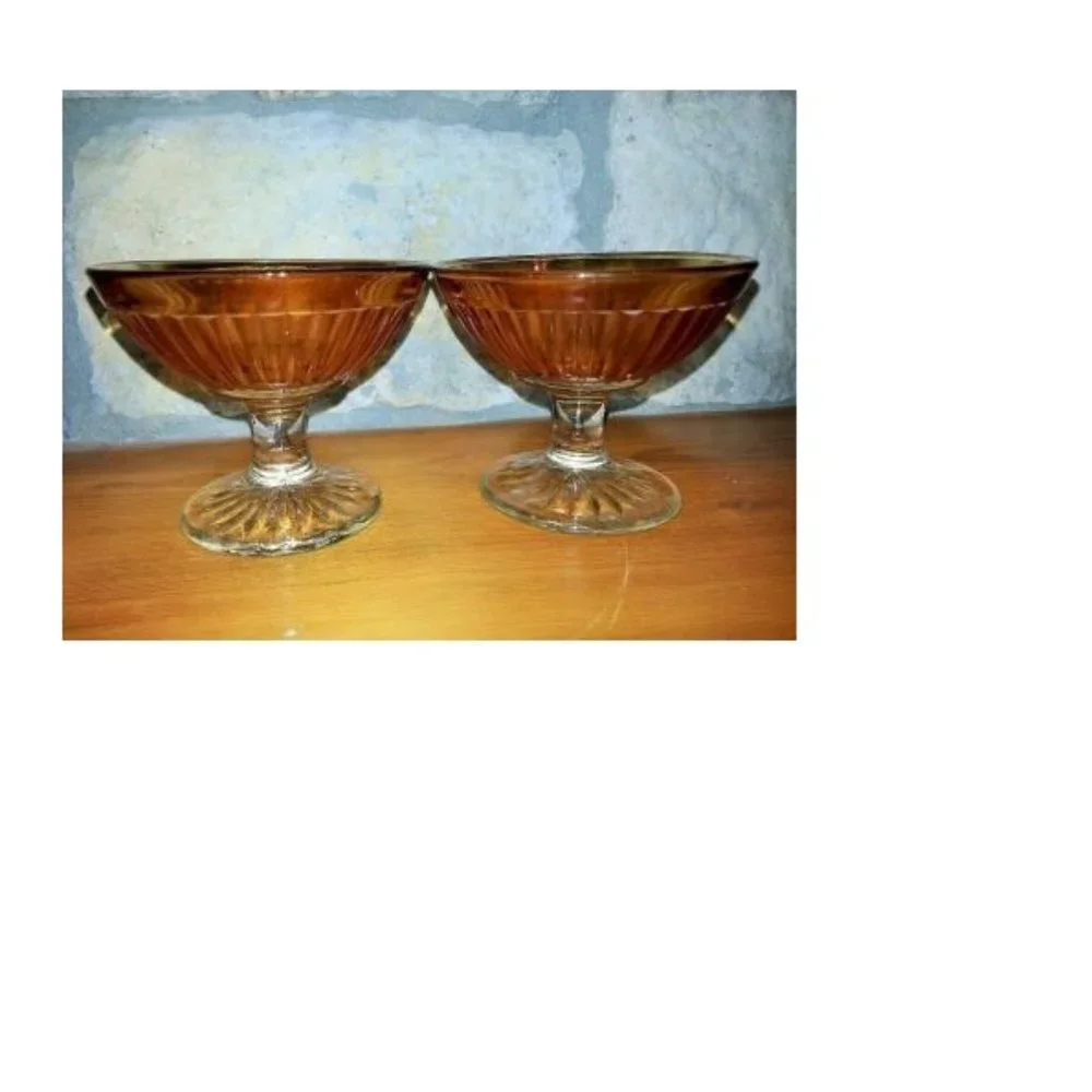 Depression SHERBET Dishes Round Robin Iridescent Glass Dessert Set of Two 1930's